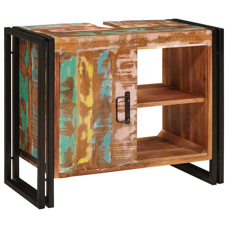 Casa si Gradina - Mobilier - Mobilier baie - Corpuri baie - Dulap pentru chiuveta de baie cu usa Lemn Solid Recuperat, Fier - Infinity.ro