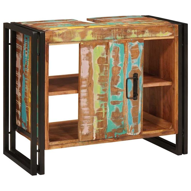 Casa si Gradina - Mobilier - Mobilier baie - Corpuri baie - Dulap pentru chiuveta de baie cu usa Lemn Solid Recuperat, Fier - Infinity.ro