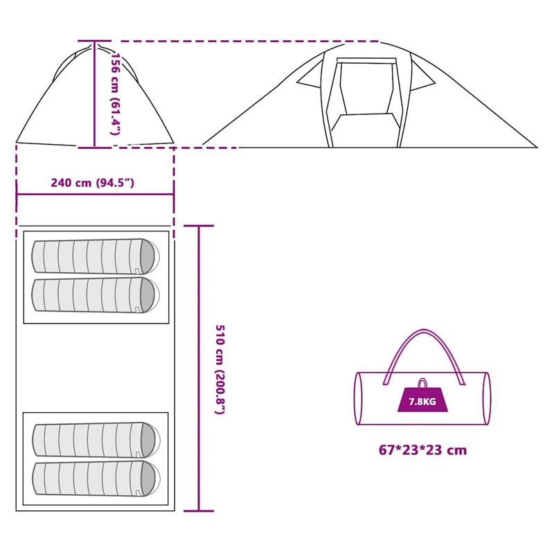 Sport si Outdoor - Camping - Corturi camping - Cort cu acoperis Altele Verde si Negru 510 x 240 x 156 cm Poliester - Infinity.ro