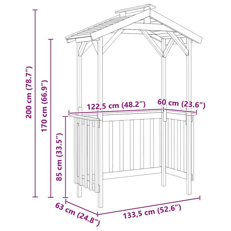 Casa si Gradina - Gradina si terasa - Casute de gradina - Adapost BBQ 133.5x63x200 cm din Lemn de Pin Impregnat - Infinity.ro