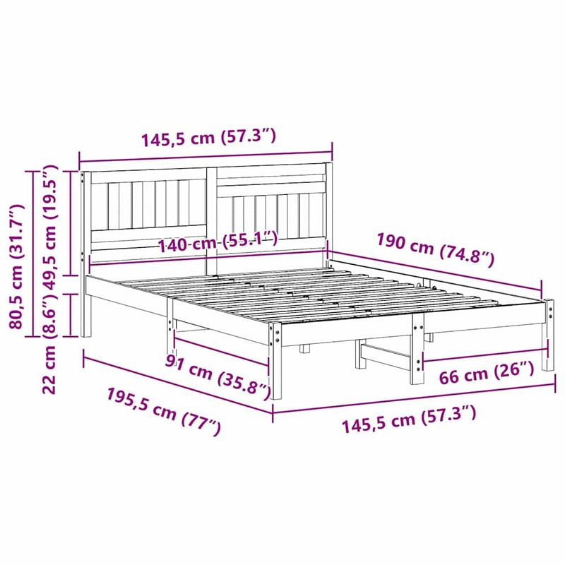 Casa si Gradina - Mobilier - Paturi si accesorii - Paturi - Cadru de pat Maro ceruit 140 x 190 cm Lemn de brad solid - Infinity.ro