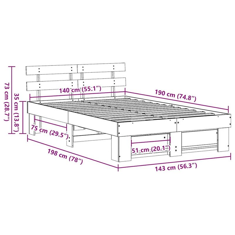 Casa si Gradina - Mobilier - Paturi si accesorii - Paturi - Cadru de pat cu headboard Maro 140 x 190 cm Lemn de brad solid - Infinity.ro