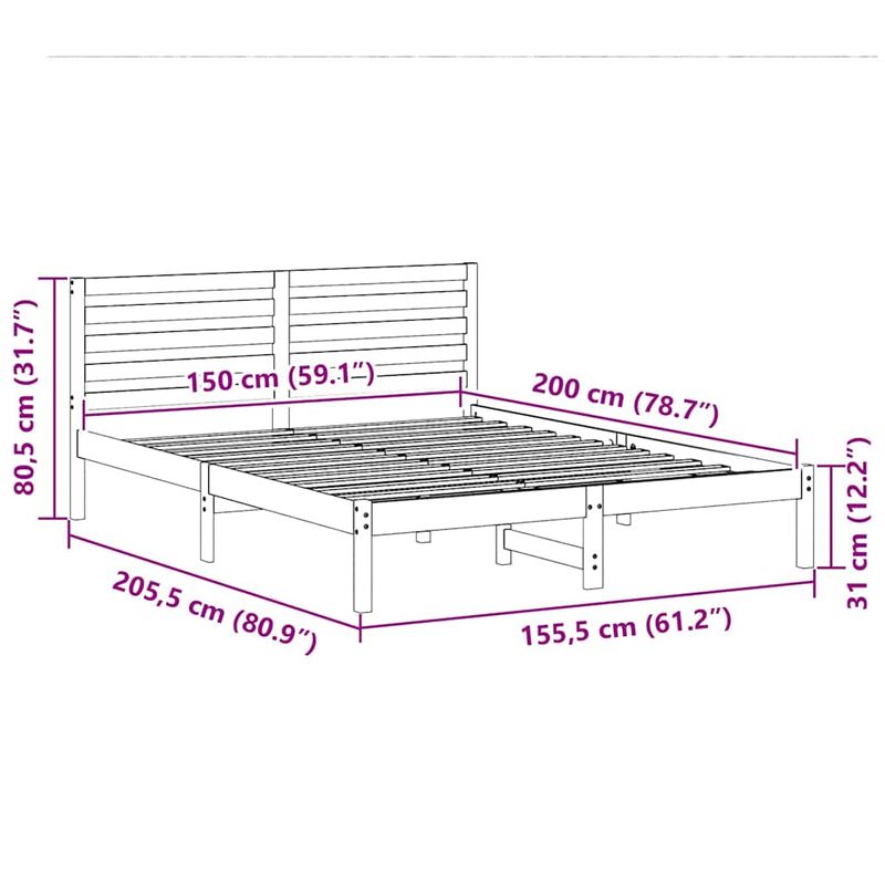 Casa si Gradina - Mobilier - Paturi si accesorii - Paturi - Cadru de pat Maro ceruit 150 x 200 cm Lemn de brad solid - Infinity.ro