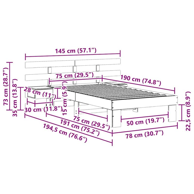 Casa si Gradina - Mobilier - Paturi si accesorii - Paturi - Cadru de pat Maro ceruit 75 x 190 cm Lemn de brad solid - Infinity.ro
