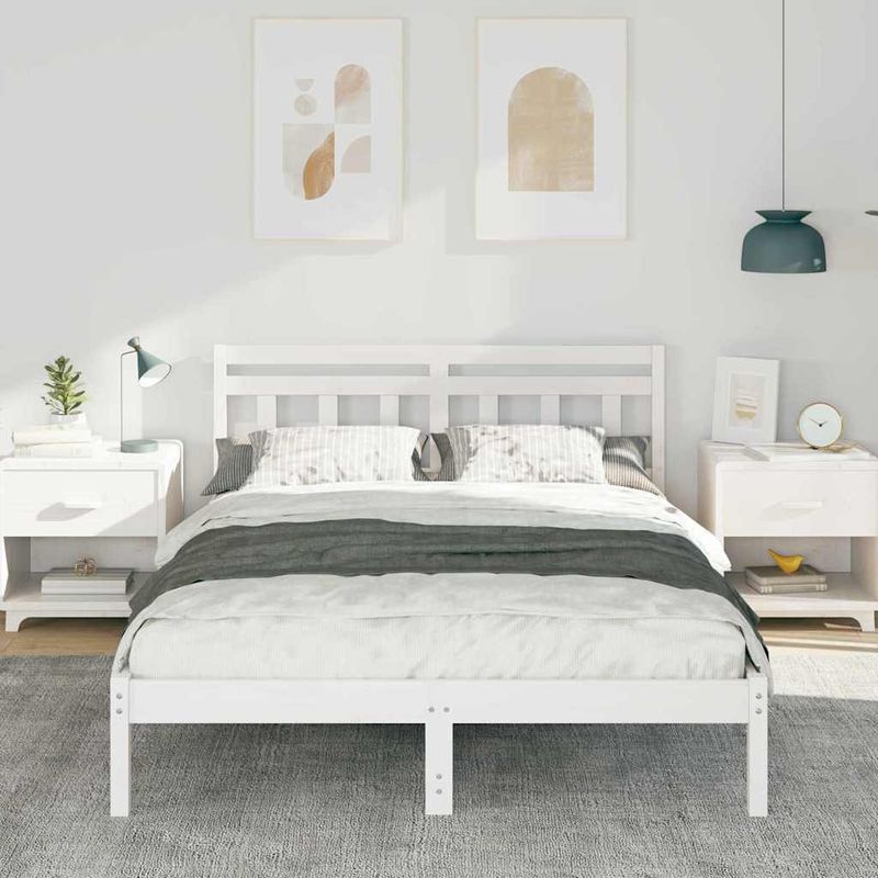 Casa si Gradina - Mobilier - Paturi si accesorii - Paturi - Cadru de pat cu headboard Alb 140 x 190 cm Lemn de brad - Infinity.ro