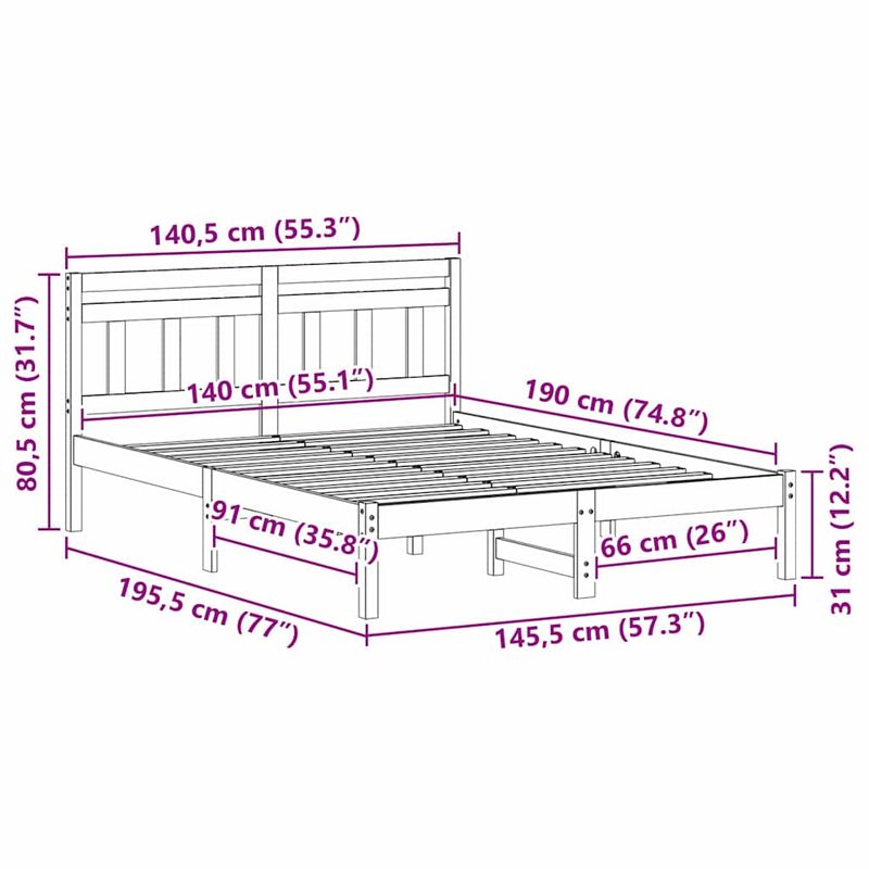Casa si Gradina - Mobilier - Paturi si accesorii - Paturi - Cadru de pat cu headboard Alb 140 x 190 cm Lemn de brad - Infinity.ro