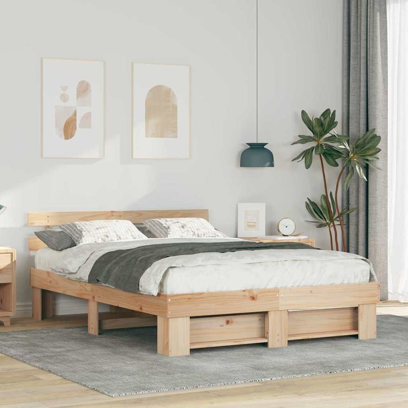 Casa si Gradina - Mobilier - Paturi si accesorii - Paturi - Cadru de pat cu headboard Maro 140 x 200 cm Lemn de brad solid - Infinity.ro