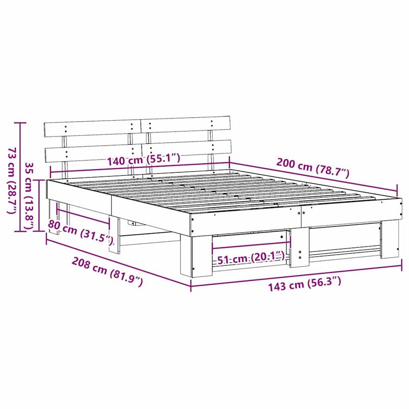 Casa si Gradina - Mobilier - Paturi si accesorii - Paturi - Cadru de pat cu headboard Maro 140 x 200 cm Lemn de brad solid - Infinity.ro