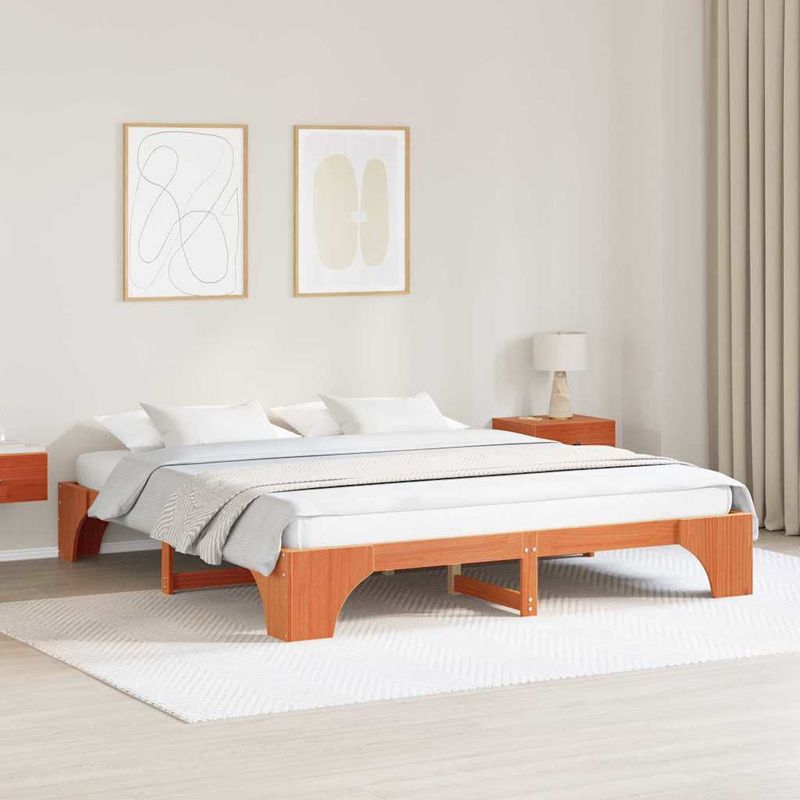 Casa si Gradina - Mobilier - Paturi si accesorii - Paturi - Cadru de pat maro cerat 200x200 cm din lemn masiv de pin - Infinity.ro