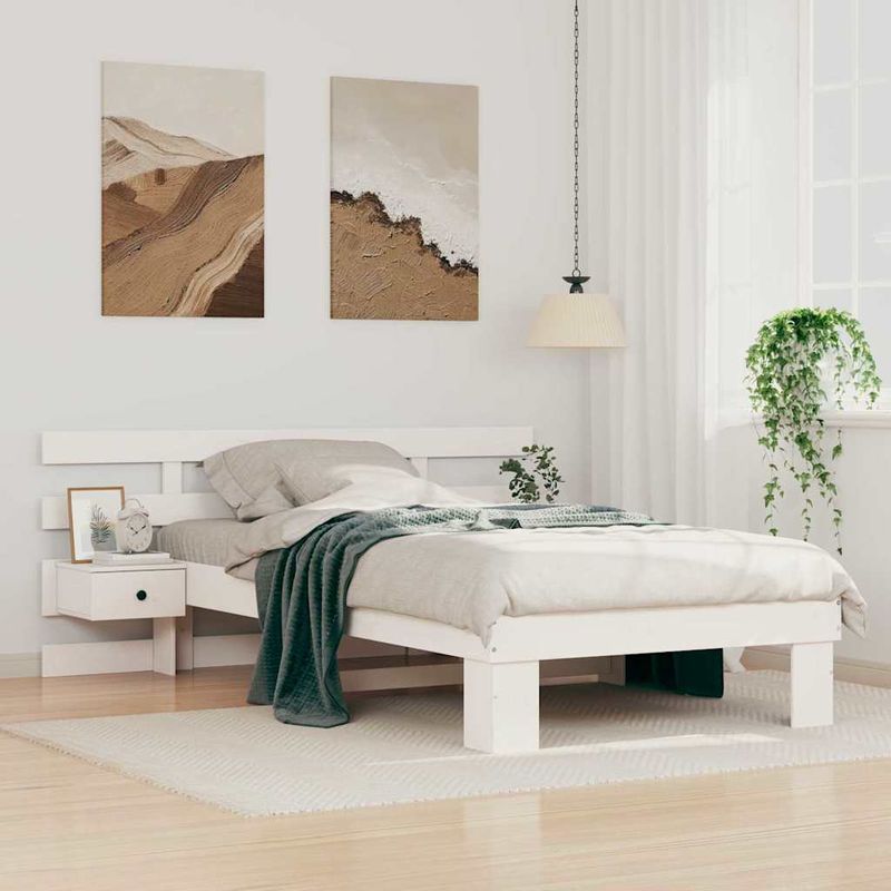 Casa si Gradina - Mobilier - Paturi si accesorii - Paturi - Cadru de pat cu sertar cu headboard Alb 100 x 200 cm Lemn de brad solid - Infinity.ro