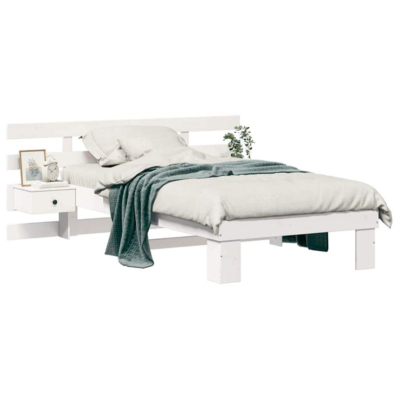 Casa si Gradina - Mobilier - Paturi si accesorii - Paturi - Cadru de pat cu sertar cu headboard Alb 100 x 200 cm Lemn de brad solid - Infinity.ro
