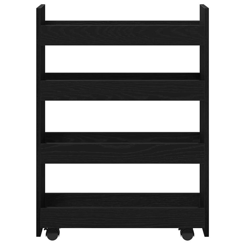 Casa si Gradina - Bucatarie si vesela - Ustensile bucatarie - Cosuri servire - Trotineta de depozitare ingusta 4 etaje stejar negru lemn aglomerat - Infinity.ro