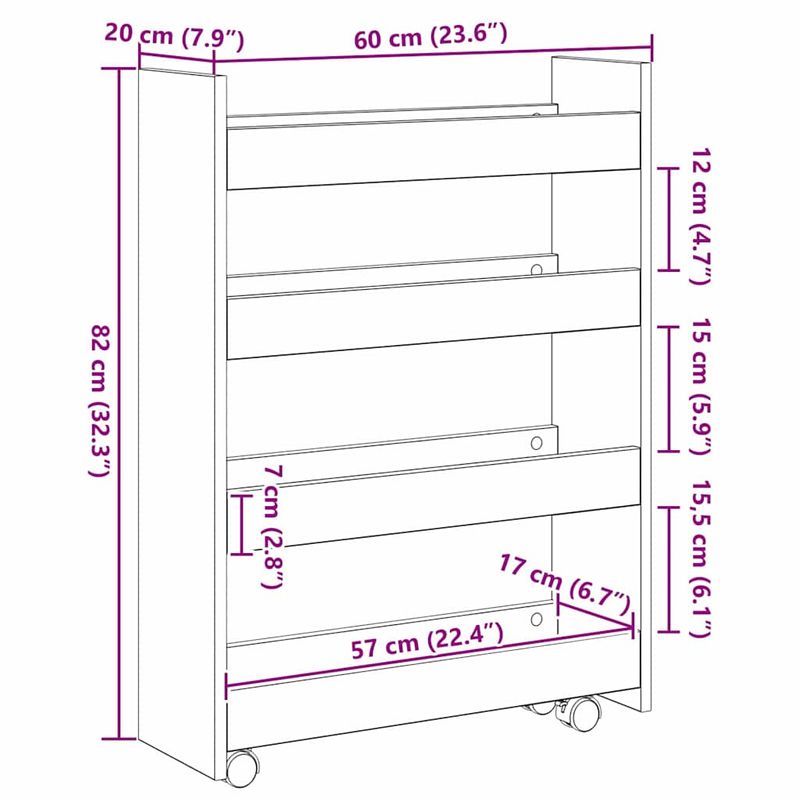 Casa si Gradina - Bucatarie si vesela - Ustensile bucatarie - Cosuri servire - Trotineta de depozitare ingusta 4 etaje stejar negru lemn aglomerat - Infinity.ro