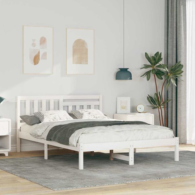 Casa si Gradina - Mobilier - Paturi si accesorii - Paturi - Cadru de pat cu headboard Alb 140 x 190 cm Lemn de brad solid - Infinity.ro