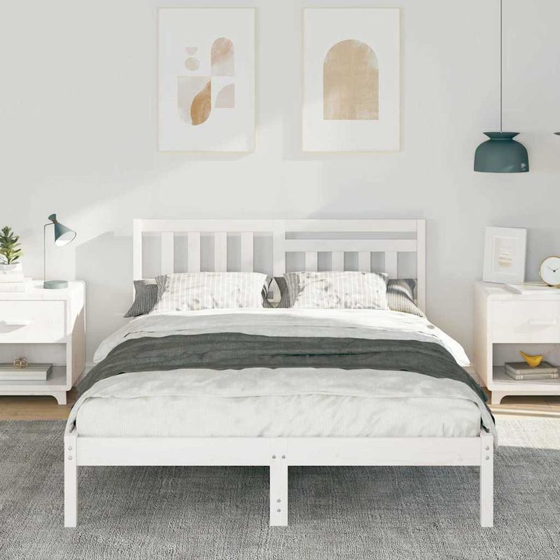 Casa si Gradina - Mobilier - Paturi si accesorii - Paturi - Cadru de pat cu headboard Alb 140 x 190 cm Lemn de brad solid - Infinity.ro