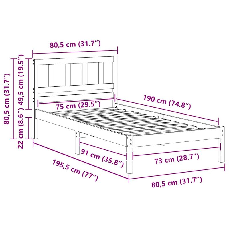 Casa si Gradina - Mobilier - Paturi si accesorii - Paturi - Cadru de pat cu headboard Maro 75 x 190 cm Lemn de brad solid - Infinity.ro