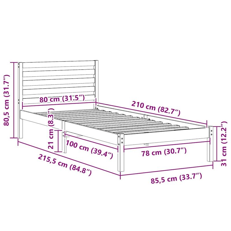 Casa si Gradina - Mobilier - Paturi si accesorii - Paturi - Cadru de pat cu headboard Maro 80 x 210 cm Lemn de brad solid - Infinity.ro