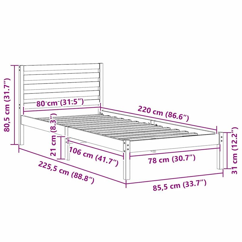 Casa si Gradina - Mobilier - Paturi si accesorii - Paturi - Cadru de pat Maro ceruit 80 x 220 cm Lemn de brad solid - Infinity.ro