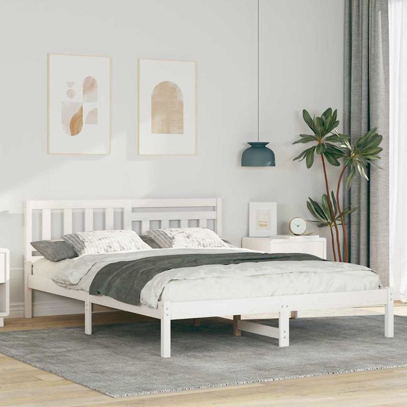 Casa si Gradina - Mobilier - Paturi si accesorii - Paturi - Cadru de pat cu headboard Alb 140 x 200 cm Lemn de brad solid - Infinity.ro