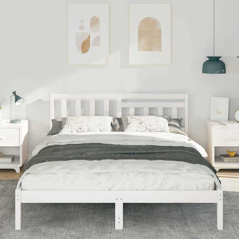 Casa si Gradina - Mobilier - Paturi si accesorii - Paturi - Cadru de pat cu headboard Alb 140 x 200 cm Lemn de brad solid - Infinity.ro