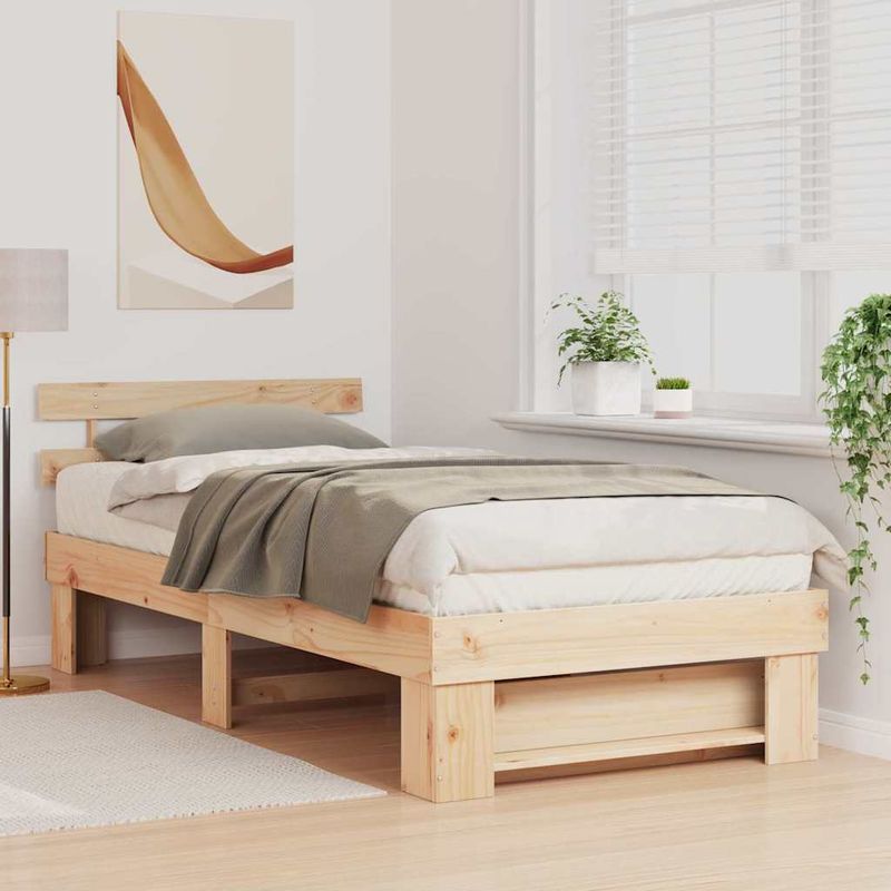 Casa si Gradina - Mobilier - Paturi si accesorii - Paturi - Cadru de pat cu headboard Maro 75 x 190 cm Lemn de brad solid - Infinity.ro