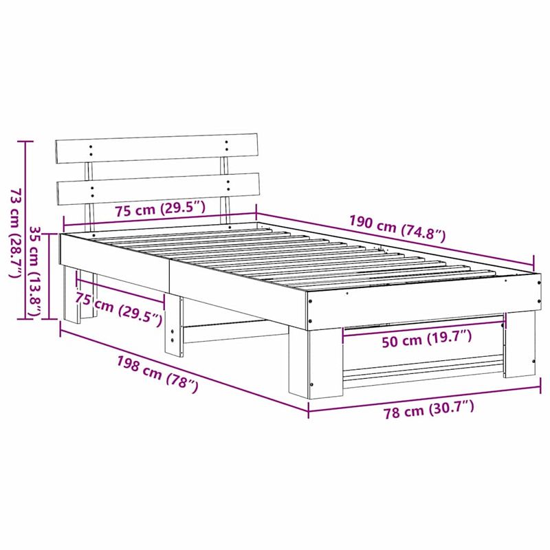 Casa si Gradina - Mobilier - Paturi si accesorii - Paturi - Cadru de pat cu headboard Maro 75 x 190 cm Lemn de brad solid - Infinity.ro