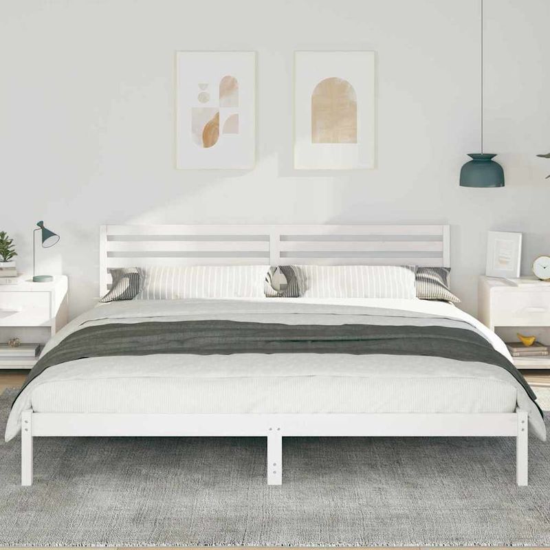 Casa si Gradina - Mobilier - Paturi si accesorii - Paturi - Cadru de pat cu headboard Alb 200 x 220 cm Lemn de brad solid - Infinity.ro