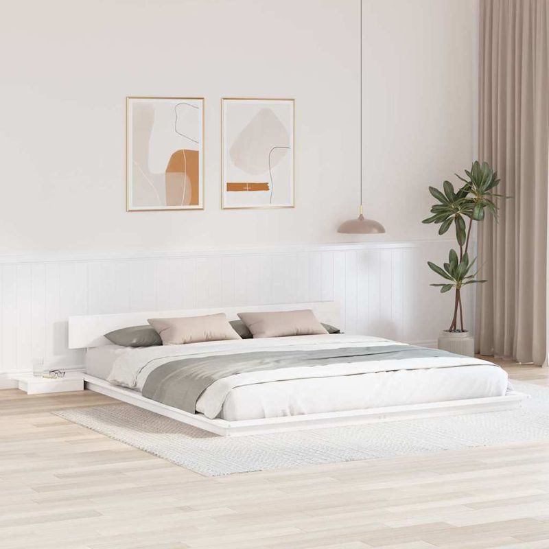 Casa si Gradina - Mobilier - Paturi si accesorii - Paturi - Cadru de Pat de Podea cu Mese de Noapte Alb 180x200cm Lemn Masiv - Infinity.ro