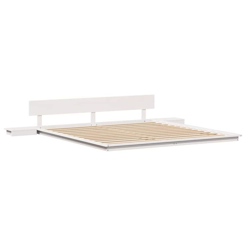 Casa si Gradina - Mobilier - Paturi si accesorii - Paturi - Cadru de Pat de Podea cu Mese de Noapte Alb 180x200cm Lemn Masiv - Infinity.ro