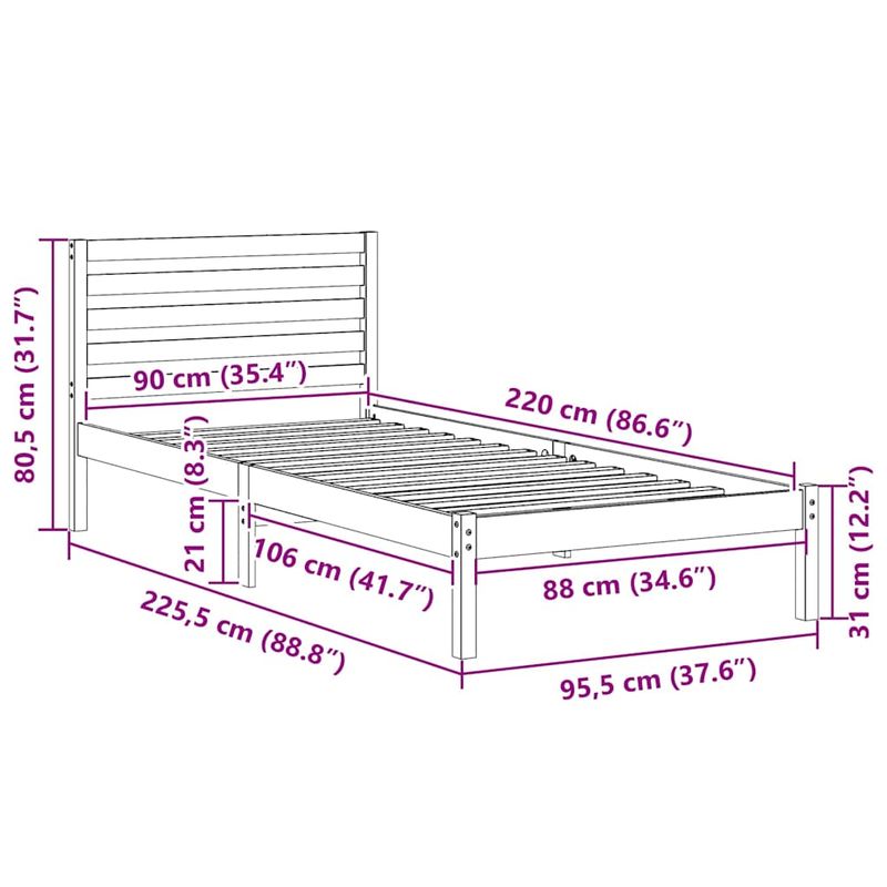 Casa si Gradina - Mobilier - Paturi si accesorii - Paturi - Cadru de pat cu headboard Alb 90 x 220 cm Lemn de brad solid - Infinity.ro