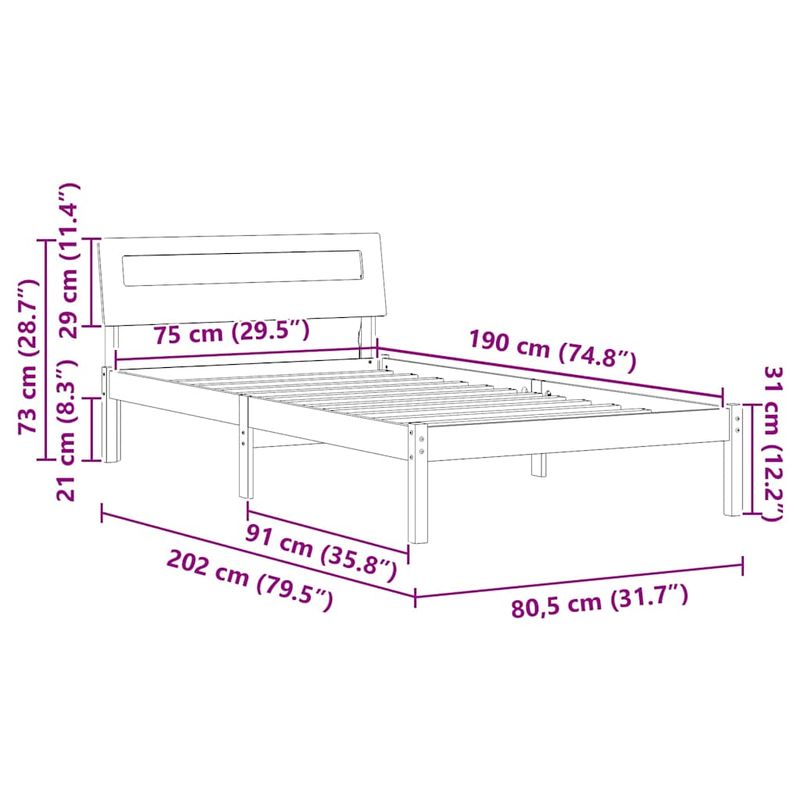 Casa si Gradina - Mobilier - Paturi si accesorii - Paturi - Cadru de pat Maro 75 x 190 cm Lemn de brad solid - Infinity.ro