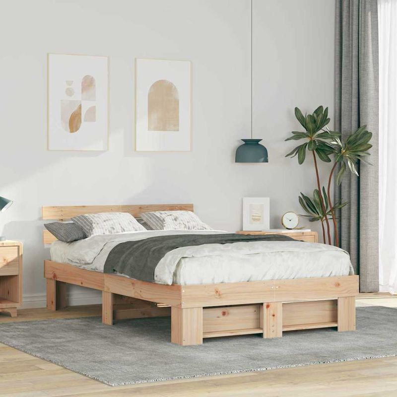 Casa si Gradina - Mobilier - Paturi si accesorii - Paturi - Cadru de pat cu headboard Maro 120 x 190 cm Lemn de brad solid - Infinity.ro