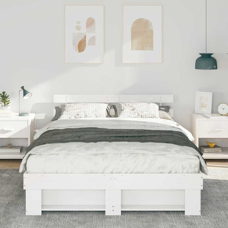 Casa si Gradina - Mobilier - Paturi si accesorii - Paturi - Cadru de pat cu headboard Alb 150 x 200 cm Lemn de brad solid - Infinity.ro