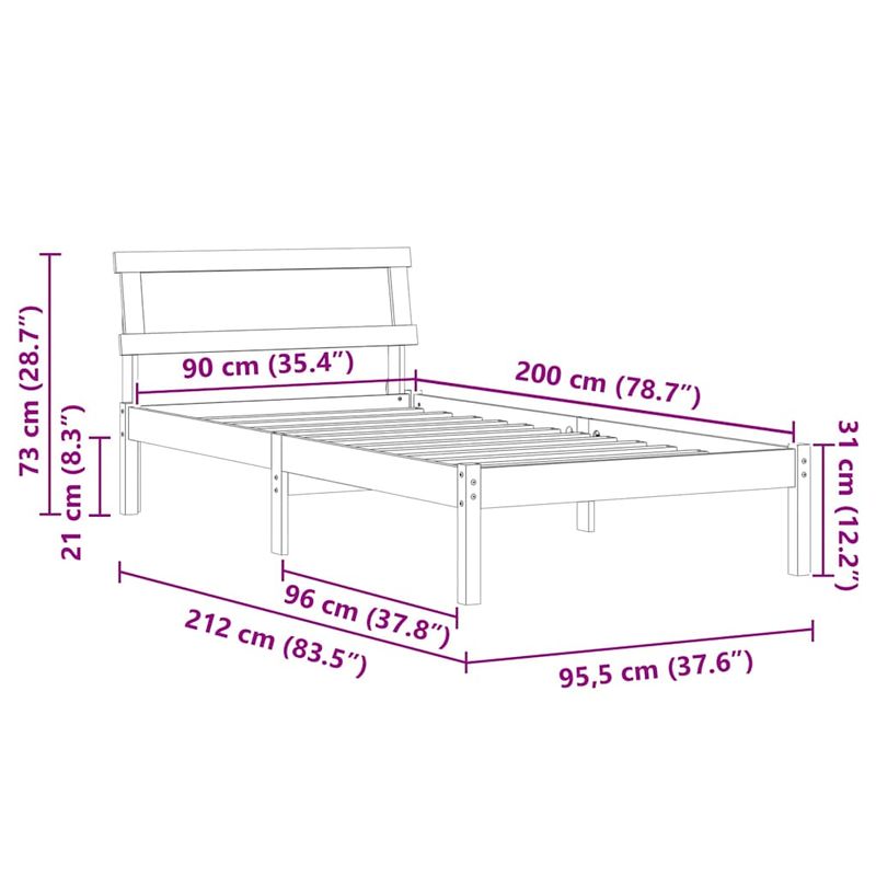 Casa si Gradina - Mobilier - Paturi si accesorii - Paturi - Cadrul de pat cu tablie si LED - 90 x 200 cm - Lemn masiv de pin - Infinity.ro