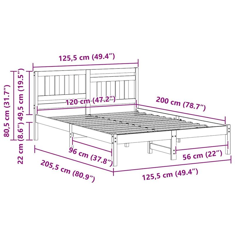 Casa si Gradina - Mobilier - Paturi si accesorii - Paturi - Cadru de pat cu headboard Maro 120 x 200 cm Lemn de brad solid - Infinity.ro