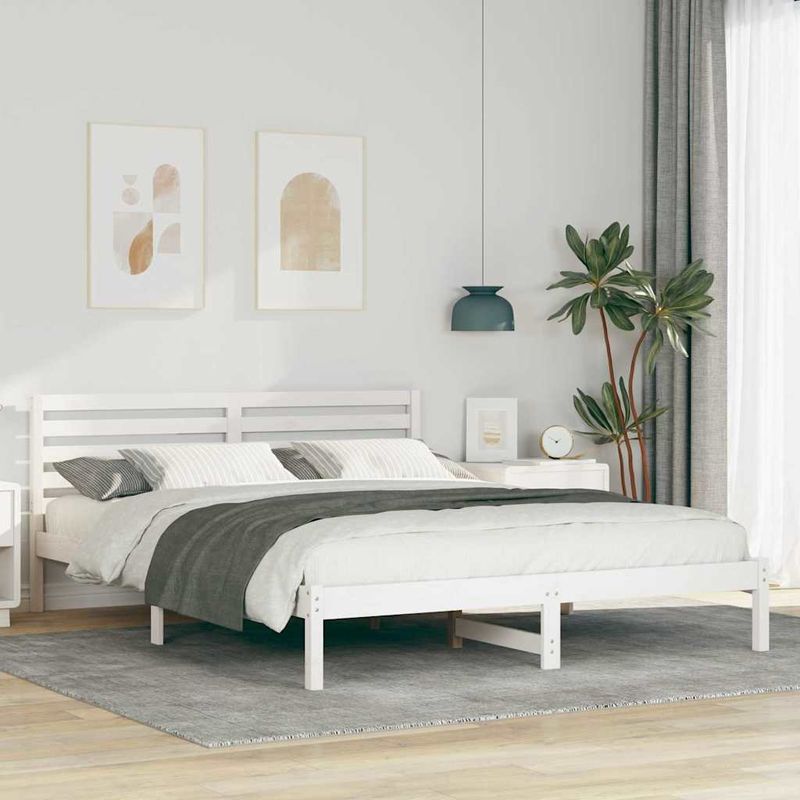 Casa si Gradina - Mobilier - Paturi si accesorii - Paturi - Cadru de pat cu headboard Alb 160 x 210 cm Lemn de brad solid - Infinity.ro