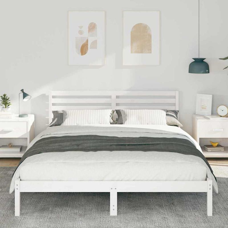 Casa si Gradina - Mobilier - Paturi si accesorii - Paturi - Cadru de pat cu headboard Alb 160 x 210 cm Lemn de brad solid - Infinity.ro