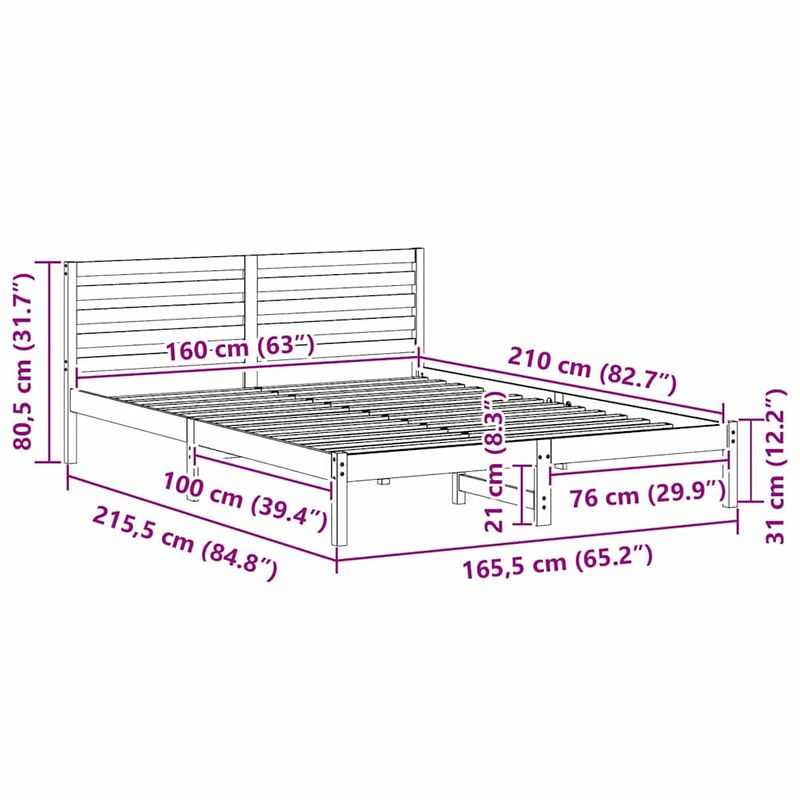 Casa si Gradina - Mobilier - Paturi si accesorii - Paturi - Cadru de pat cu headboard Alb 160 x 210 cm Lemn de brad solid - Infinity.ro