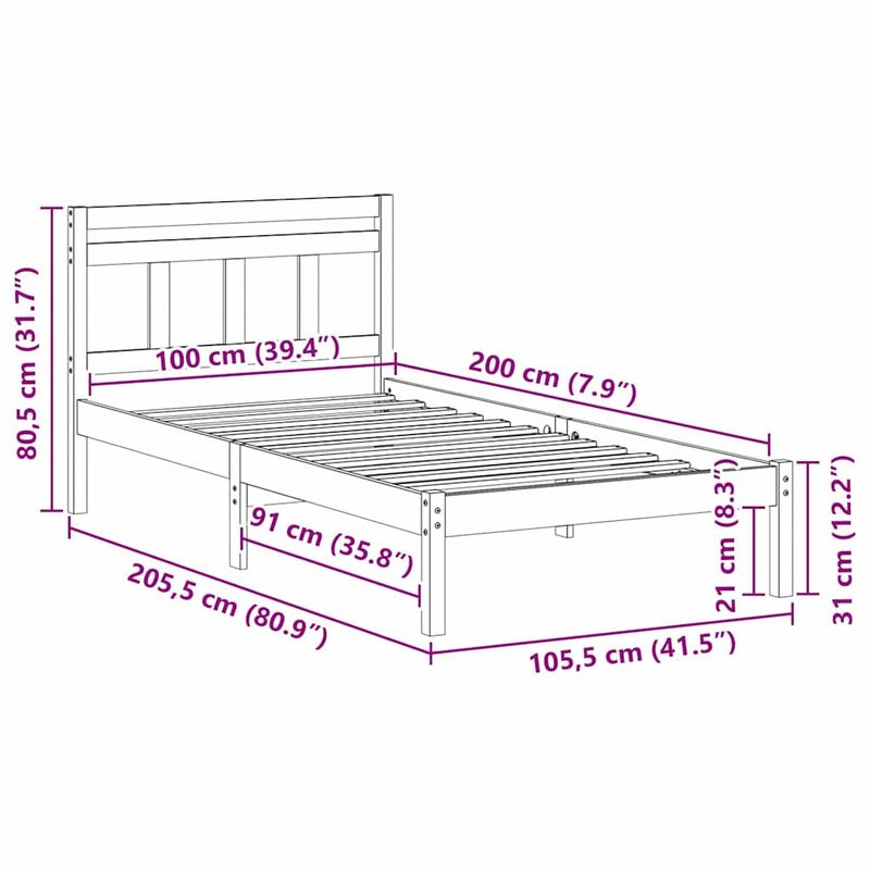 Casa si Gradina - Mobilier - Paturi si accesorii - Paturi - Cadru de pat Alb 100 x 200 cm Lemn masiv de pin - Infinity.ro