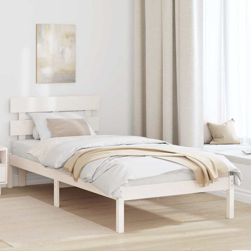 Casa si Gradina - Mobilier - Paturi si accesorii - Paturi - Cadru de pat cu spatar Alb 90x190 cm Lemn masiv de pin - Infinity.ro