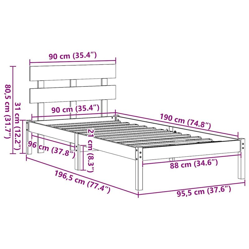 Casa si Gradina - Mobilier - Paturi si accesorii - Paturi - Cadru de pat cu spatar Alb 90x190 cm Lemn masiv de pin - Infinity.ro