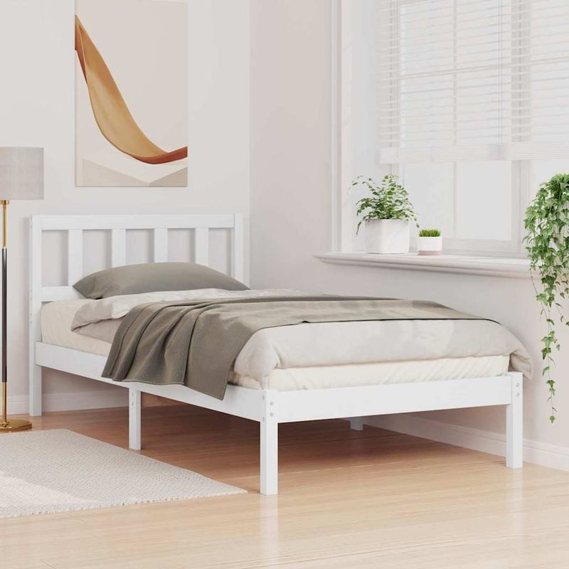 Casa si Gradina - Mobilier - Paturi si accesorii - Paturi - Cadru de pat cu headboard Alb 90 x 200 cm Lemn de brad solid - Infinity.ro