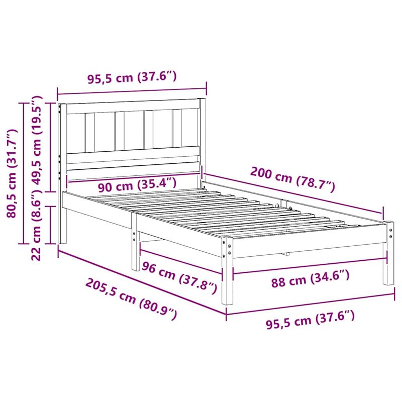 Casa si Gradina - Mobilier - Paturi si accesorii - Paturi - Cadru de pat cu headboard Alb 90 x 200 cm Lemn de brad solid - Infinity.ro