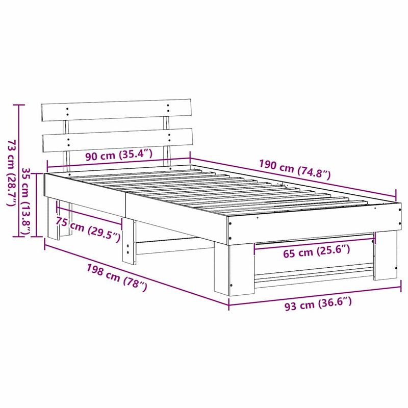 Casa si Gradina - Mobilier - Paturi si accesorii - Paturi - Cadru de pat Maro ceruit 90 x 190 cm Lemn de brad solid - Infinity.ro