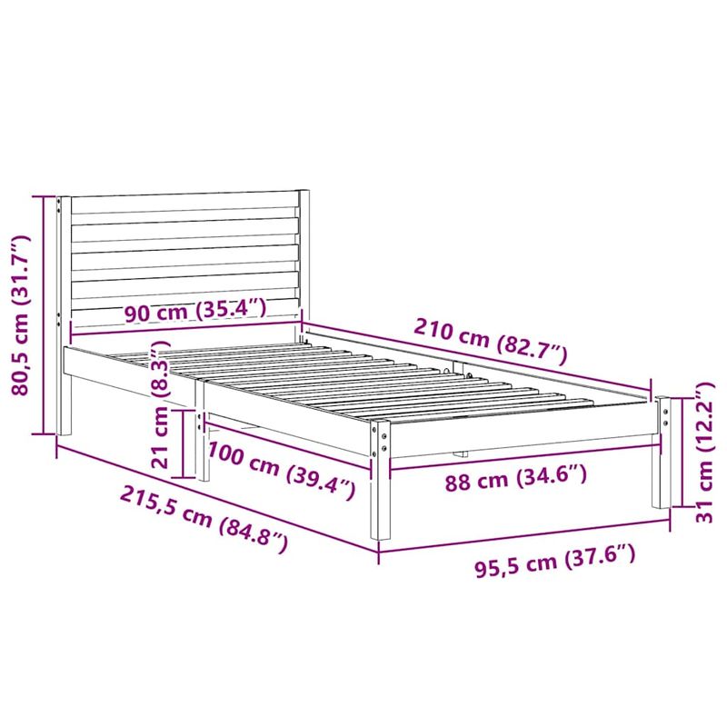 Casa si Gradina - Mobilier - Paturi si accesorii - Paturi - Cadru de pat cu headboard Maro 90 x 210 cm Lemn de brad solid - Infinity.ro