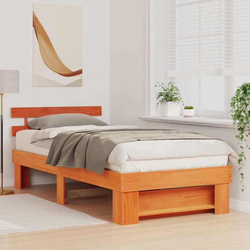 Casa si Gradina - Mobilier - Paturi si accesorii - Paturi - Cadru de pat Maro ceruit 90 x 200 cm Lemn de brad solid - Infinity.ro