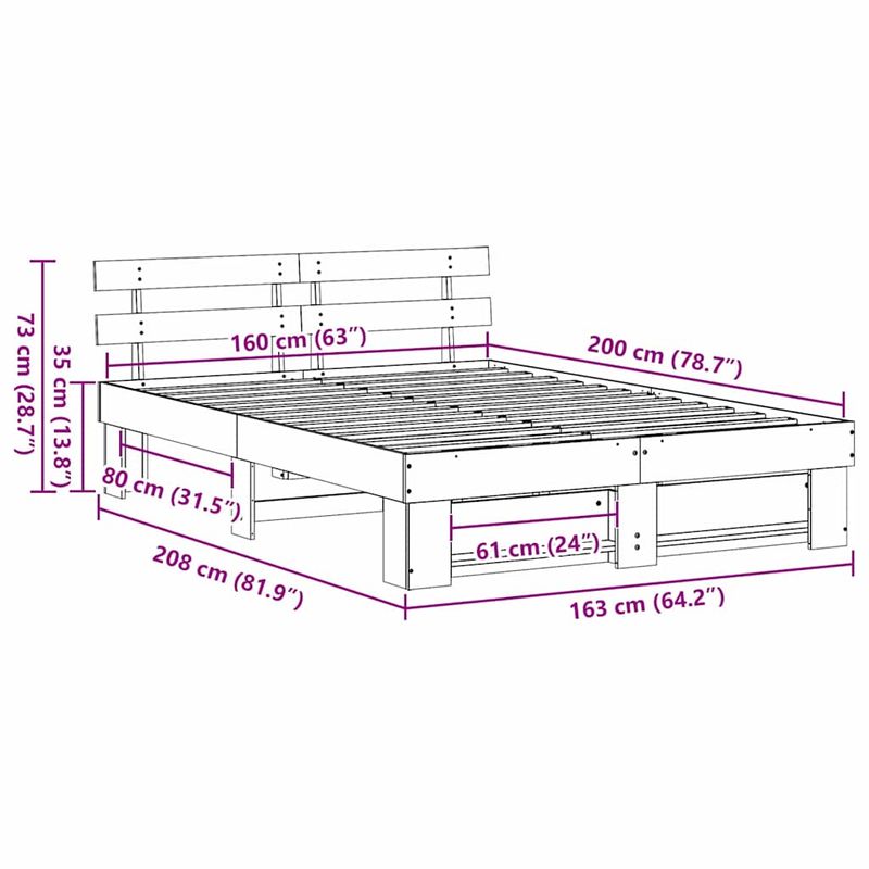 Casa si Gradina - Mobilier - Paturi si accesorii - Paturi - Cadru de pat cu headboard Maro 160 x 200 cm Lemn de brad - Infinity.ro