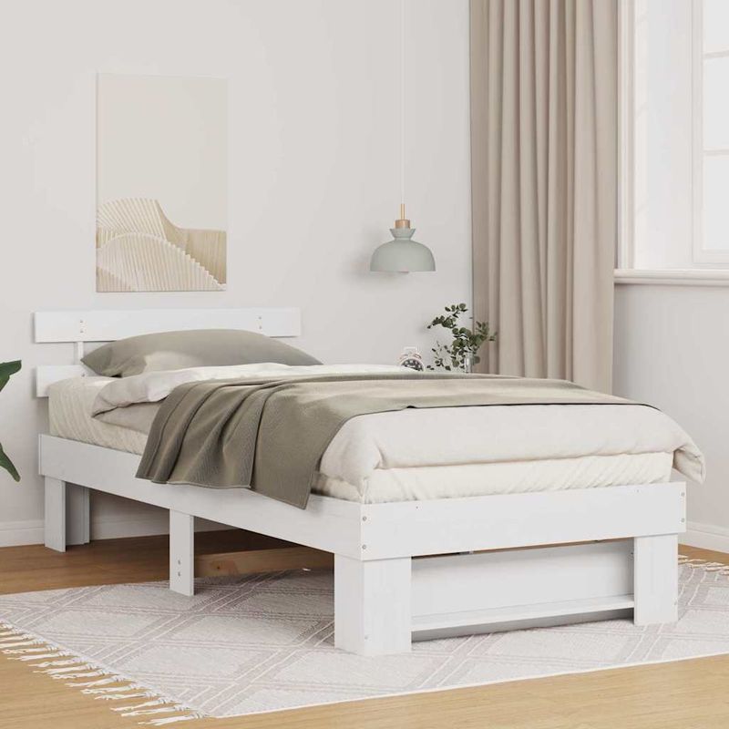 Casa si Gradina - Mobilier - Paturi si accesorii - Paturi - Cadru de pat cu headboard Alb 80 x 200 cm Lemn de brad solid - Infinity.ro