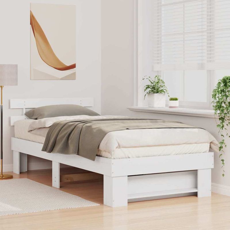 Casa si Gradina - Mobilier - Paturi si accesorii - Paturi - Cadru de pat cu headboard Alb 80 x 200 cm Lemn de brad solid - Infinity.ro