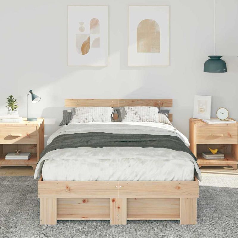 Casa si Gradina - Mobilier - Paturi si accesorii - Paturi - Cadru de pat cu headboard Maro 135 x 190 cm Lemn de brad solid - Infinity.ro